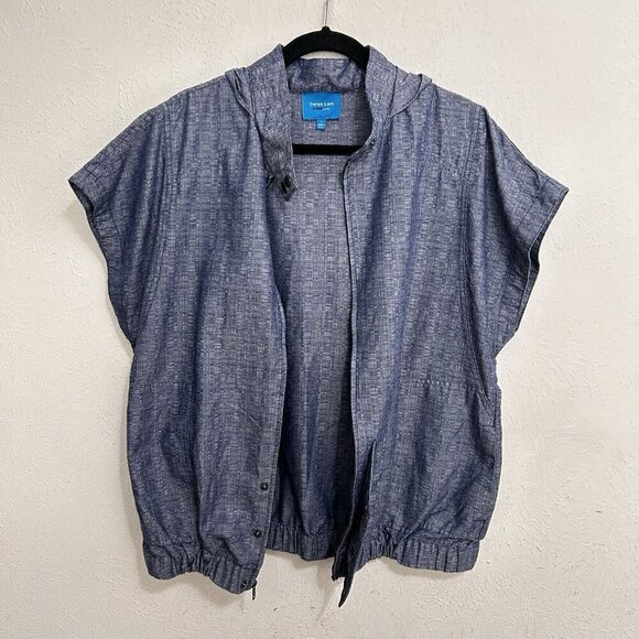 Derek Lam for Design Nation Jacket Blue Chambray Organic Cotton Blend Hooded L - Picture 8 of 12